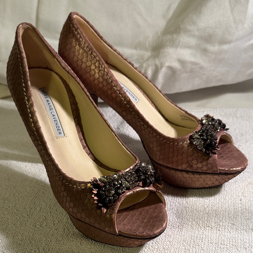 Vera Wang Lavender Label Bronze Peep-Toe Heels